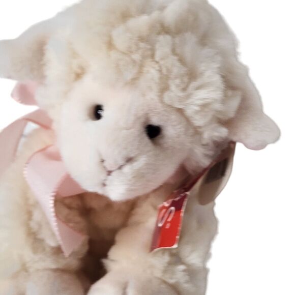 Russ Berrie Pascale Baby Lamb Plush 7" Stuffed Animal Pink Bow Tag Attached - Picture 2 of 10